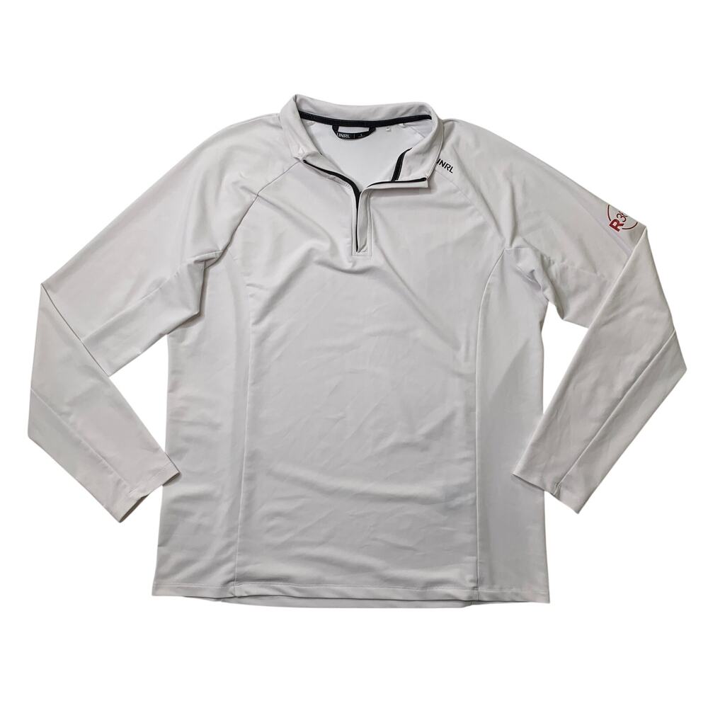 UNRL Shirt Mens L Large White Stretch 1/4 Zip Long Sleeve Lock Neck R365 Logo
